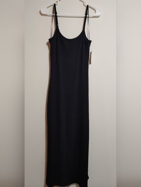 a new day Black Ribbed Maxi Slip Dress with Spaghetti Straps